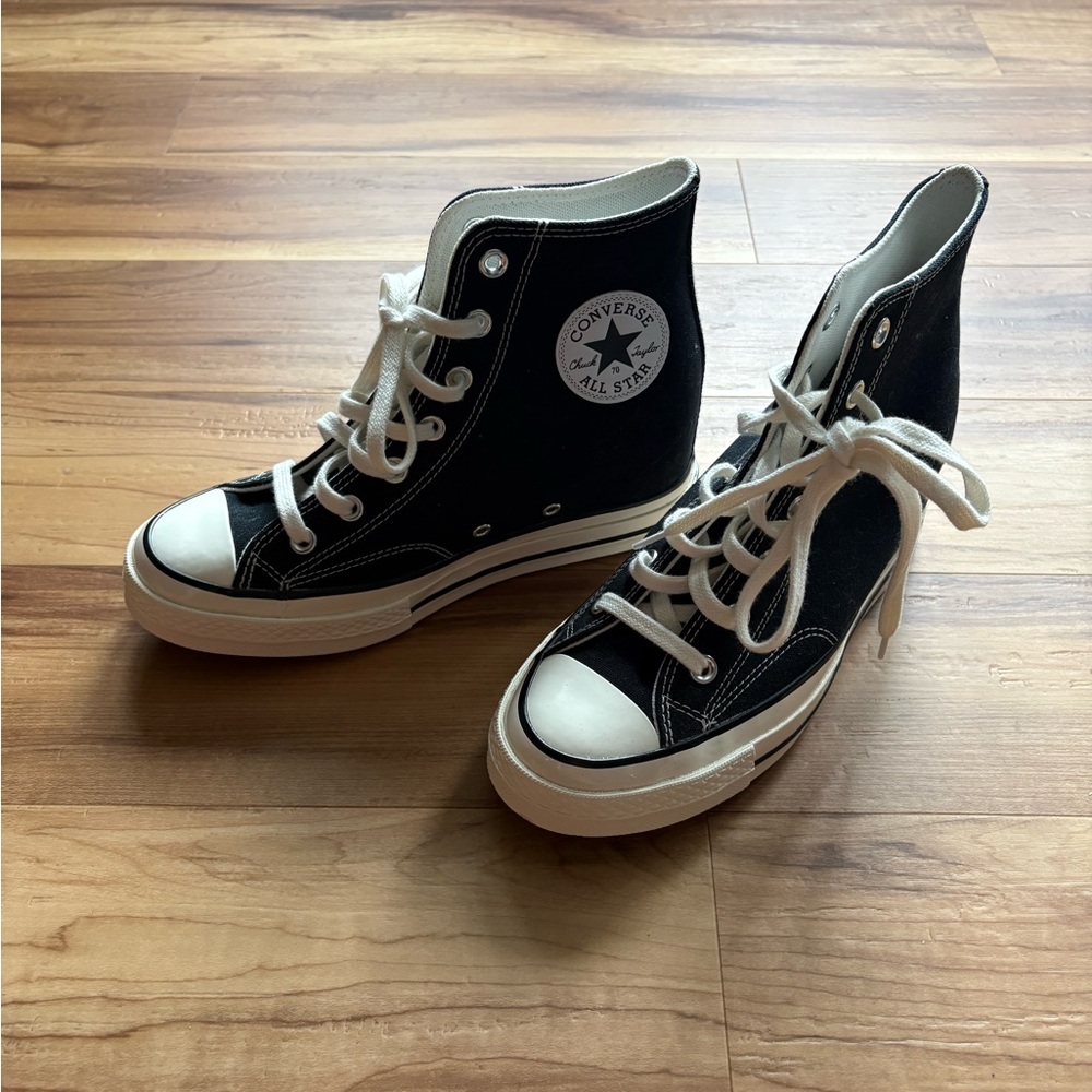 Converse Women's Black and White High-Top Wedge Sneakers